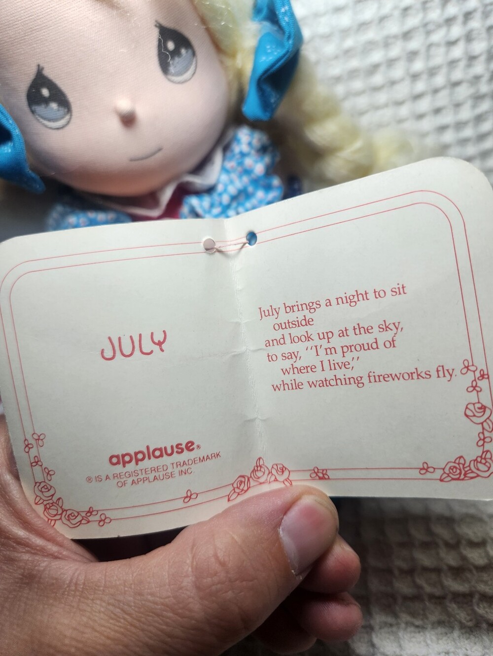 Vintage 1990 Applause Precious Moments Dolls of the Month Club doll for July NWT - Picture 4 of 8